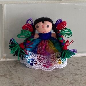 Handmade Mexican 3” Doll with Braided Hair